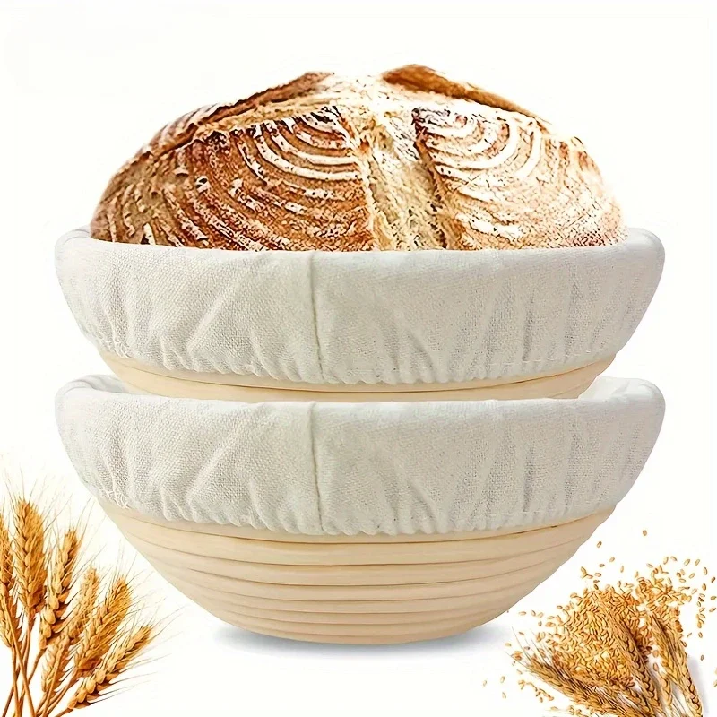 Bread Basket Round Dough Bowl Linen-lined Natural Rattan Structure Used for Fermentation and Professional Baking Kitchen Utensil