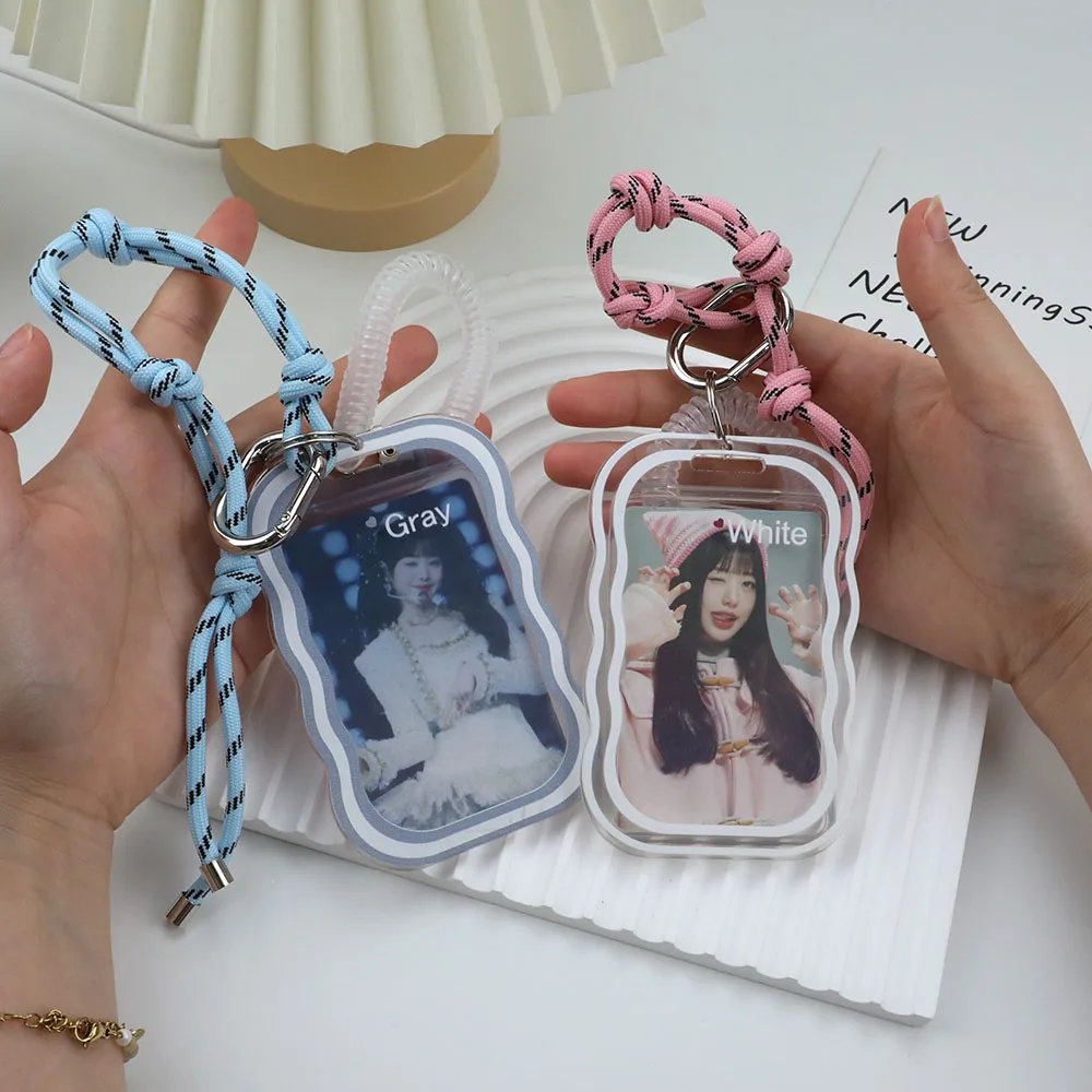 2024 Korean Photo Card Holder Nylon Rope Card Holder Keychain 3 Inch INS Idol Protective Case Bus Cards Student ID Cards Sleeves