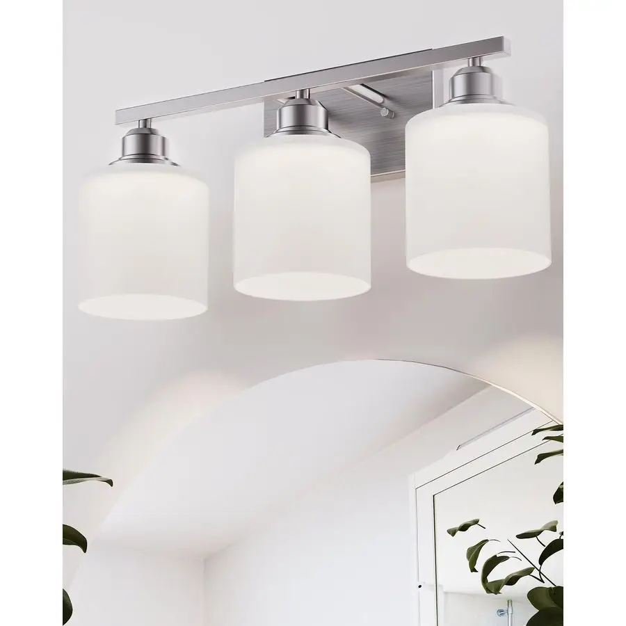 

Bathroom Light Fixtures Over Mirror, 3Light Vanity Lights Brushed Nickel, Modern Bathroom Vanity Light, Glass Shade amp AntiRust