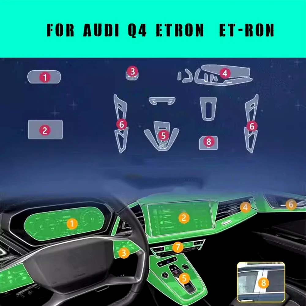 For Audi Q4 ETRON ET-RON 2024 Car Interior Door Center Console Media Dashboard Navigation TPU Anti-scratch Protector Film