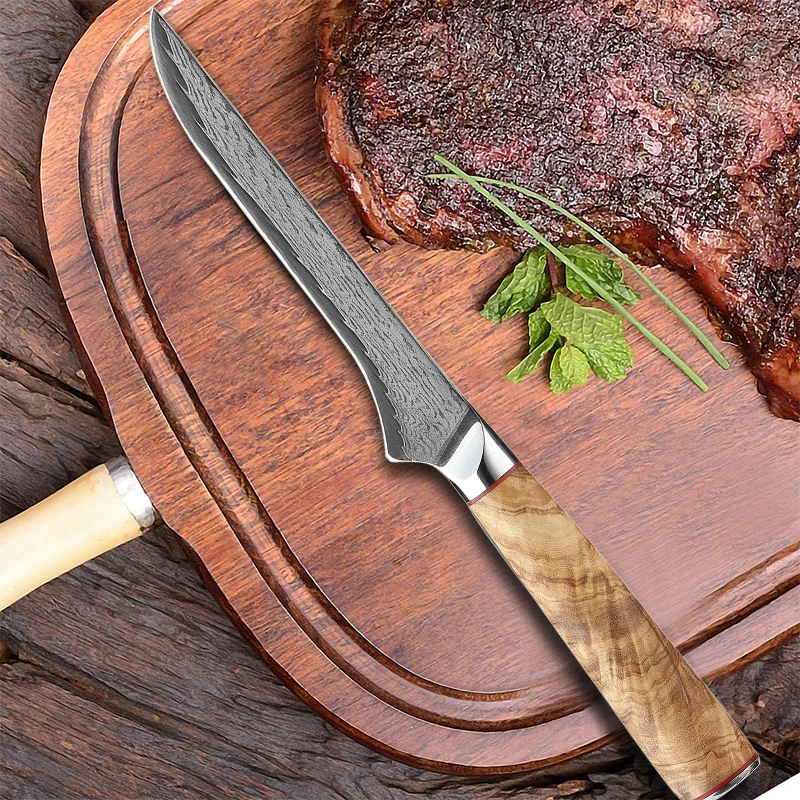 

5.5 Inch Boning Knife 67 Layers Damascus Steel VG10 Blade Sharp Cleaver BBQ Steak Handmade Forged Kitchen Knives Olive Handle