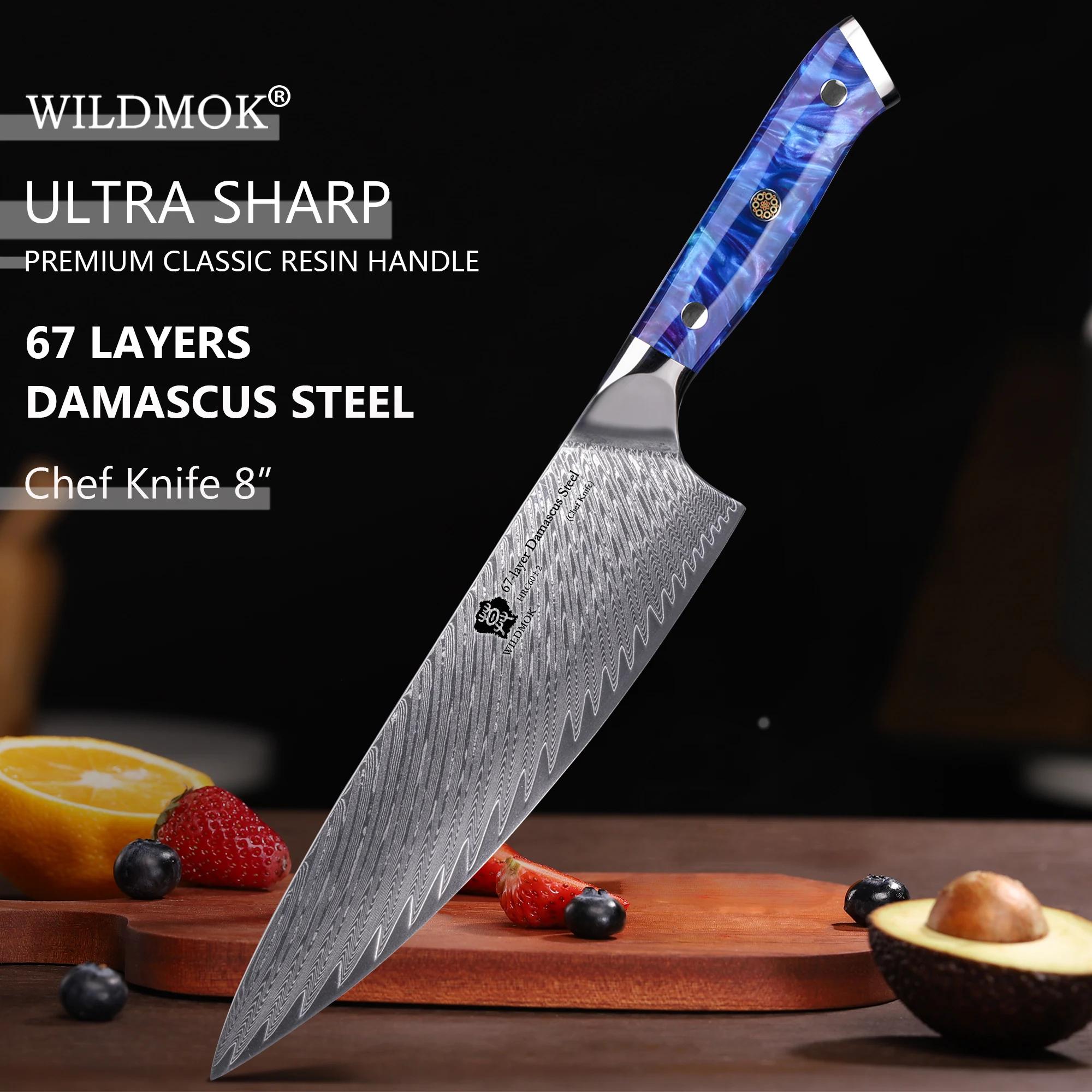 

WILDMOK 67 Layers Damascus VG10 Steel High Carbon Kitchen Knives -8 Inch Chef Knife with Resin Handle