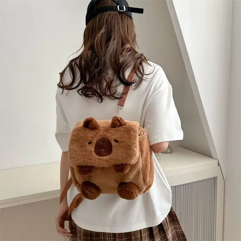 Kawaii Capybara Plush Backpack Cute Cartoon Animal Shoulder Bag Large Capacity Soft Crossbody Bag for Girls Students Gifts