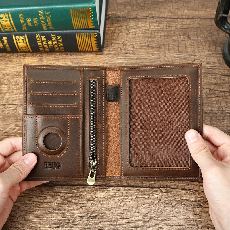 Best-selling genuine leather men's wallet with RFID anti-theft feature for tracking and locating passport card bag