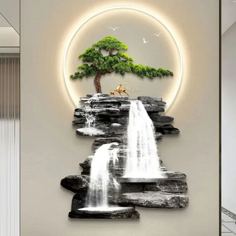

Chinese Landscape 3D Crystal Porcelain Art Painting - Living Room Light Wall Hanging with LED Lights & Mural Lamp Home Decor