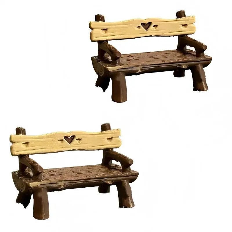 2Pcs 1/12 Miniature Bench Dollhouse Furniture Mini Park Chair Fairy Garden Ornament Micro Landscape Decor DIY Craft Accessories