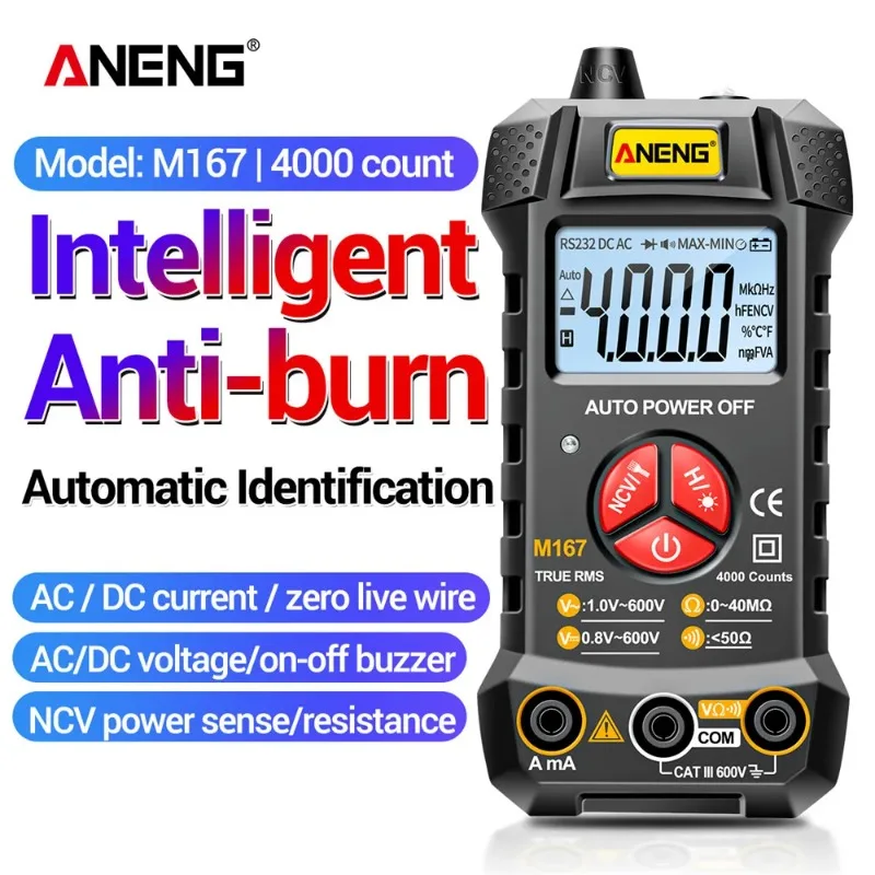

ANENG M167 Digital Mini Multimeter Profesional 4000 Counts AC/DC Electrical Instruments Tester Auto Range Meter Multimetro Tool