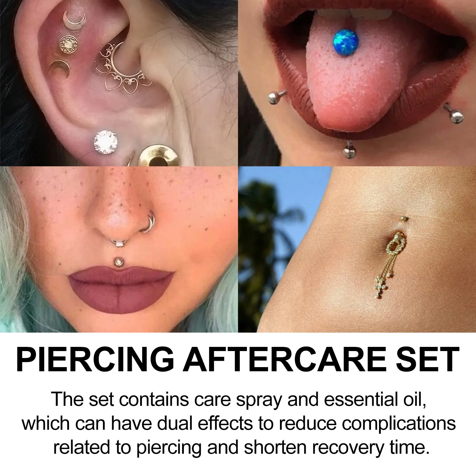 Piercing Aftercare Set Disinfecting Nose Body Piercer Remove Allergy Anti-Inflammatory Swelling Bump Ear Hole Cleaning Spray Kit