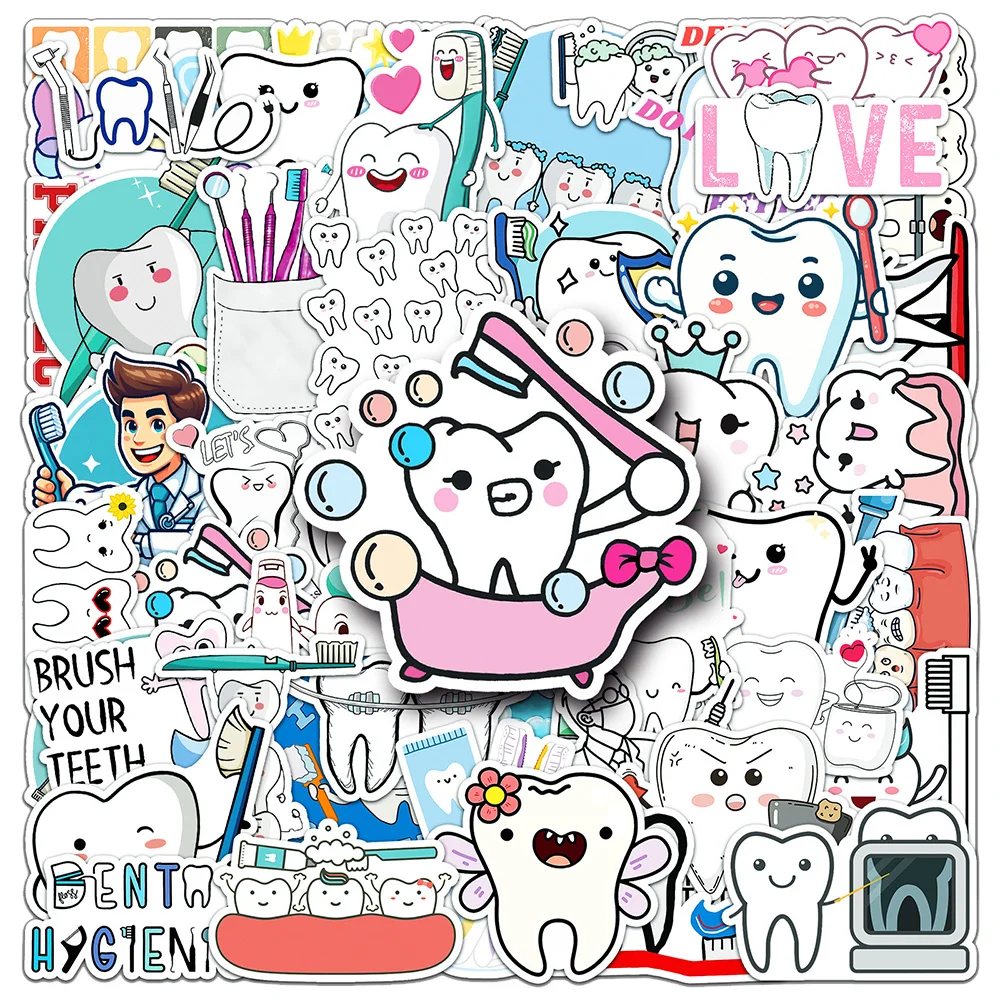 Cute Cartoon Stickers for Kids, Decalques de Graffiti, Impermeável, Bonito, Proteger os Dentes, Engraçado, DIY, Brinquedo, Telefone, Skate, Notebook, 10, 30, 50Pcs