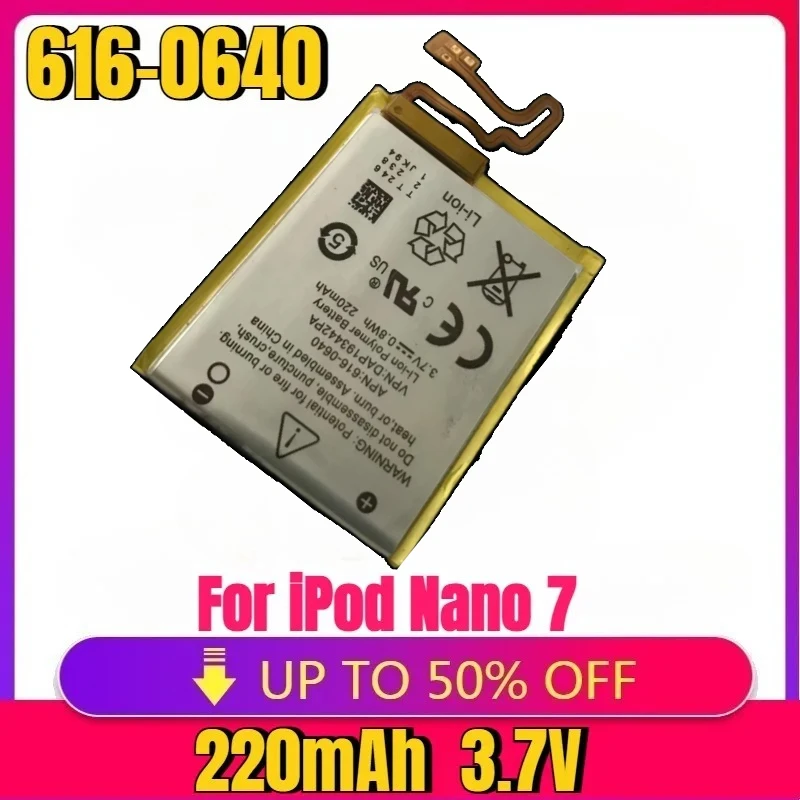 

New High quality 616-0640 Replacement Battery For iPod Nano 7 7th Gen Batteries A1446 MP3 MP4 Battery MB903LL/A 616-0639