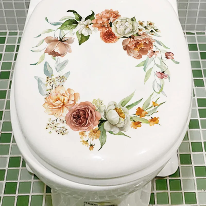 Wall Stickers Toilet Lid Sticker Pvc Hand Painted Flower Wc Accessories Toilet Stickers and Posters for The Bathroom Decoration