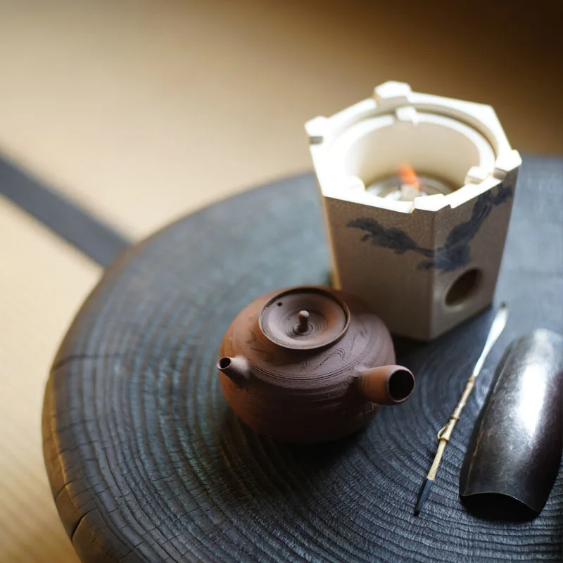 Set da tè in ceramica con forno esagonale, fornello a carbone per la preparazione del tè, base per stufa ad alcool, teiera, fornello a carbone bollente con acqua