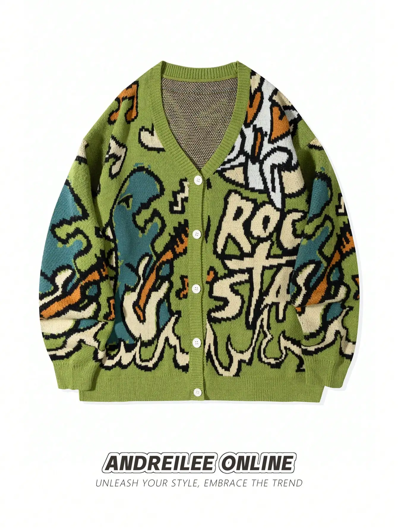 

Унисекс кардиган свободного кроя с V-образным вырезом и абстрактным графическим принтом, повседневная трикотажная одежда с длинными рукавами для весны, осени и зимы