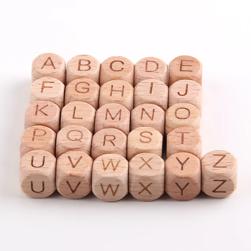 20pcs 12MM Natural Beech Wooden Letter Beads Square English Letter Spacer Beads Suitable For Jewelry Diy Accessories Making