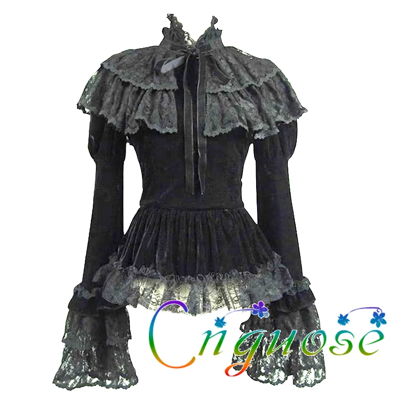 

2023 Woman clothes Steampunk Punk Gothic Black Slim Elegant Golden velvet lace top Long sleeved Palace shirt Women's clothing