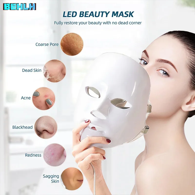 

7 Colors LED Facial Mask Photon Therapy Face Skin Care Mask Skin Rejuvenation Tools Anti Acne Wrinkle Removal Face Beauty Mask