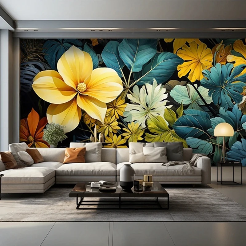 

Custom Floral Leaf Wall Murals Wallpaper 3D Botanical Pattern Wall Covering for Living Room Sofa Background Home Interior Design