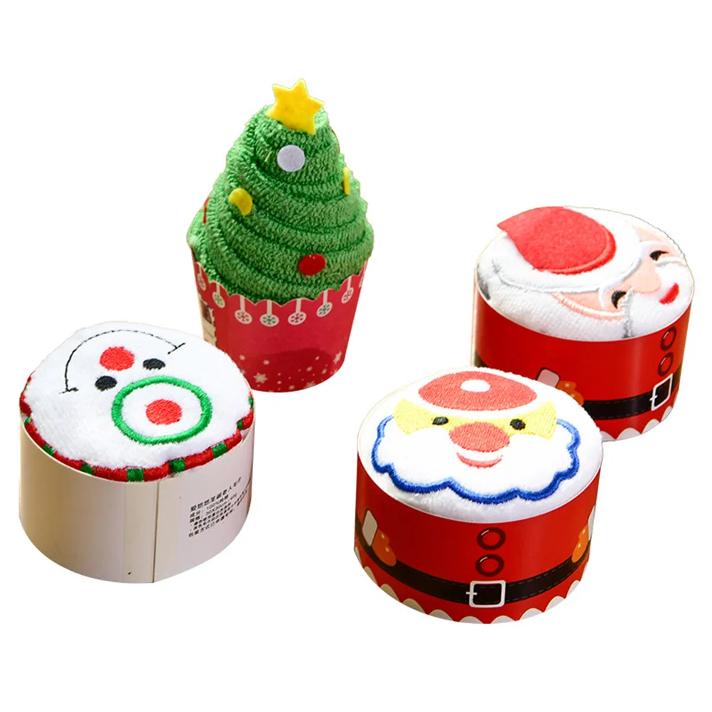 

2 PCS Xmas Christmas Cotton Towel Washcloth Cake Favor Hand Towels for Bathroom