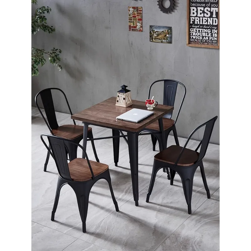 American industrial style old elm solid wood dining table and chair combination restaurant cafe bar retro wrought iron dining ta