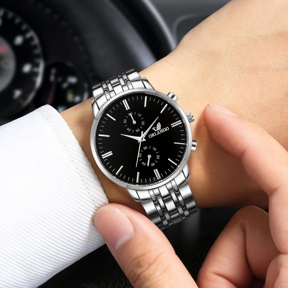 Reloj de negocios de acero de lujo para hombres, reloj de cuarzo con esfera grande