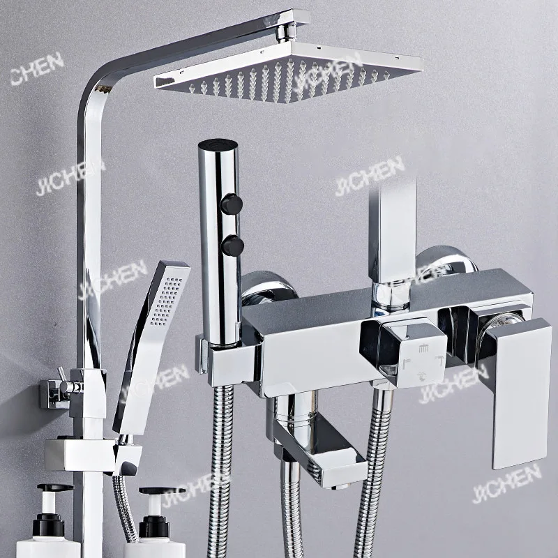 ชุดฝักบัวอาบน้ำทองเหลืองแท้ พร้อมก๊อกน้ำฝักบัวอาบน้ำแบบซุปเปอร์ชาร์จ หัวฉีดแบบดาวตก LED