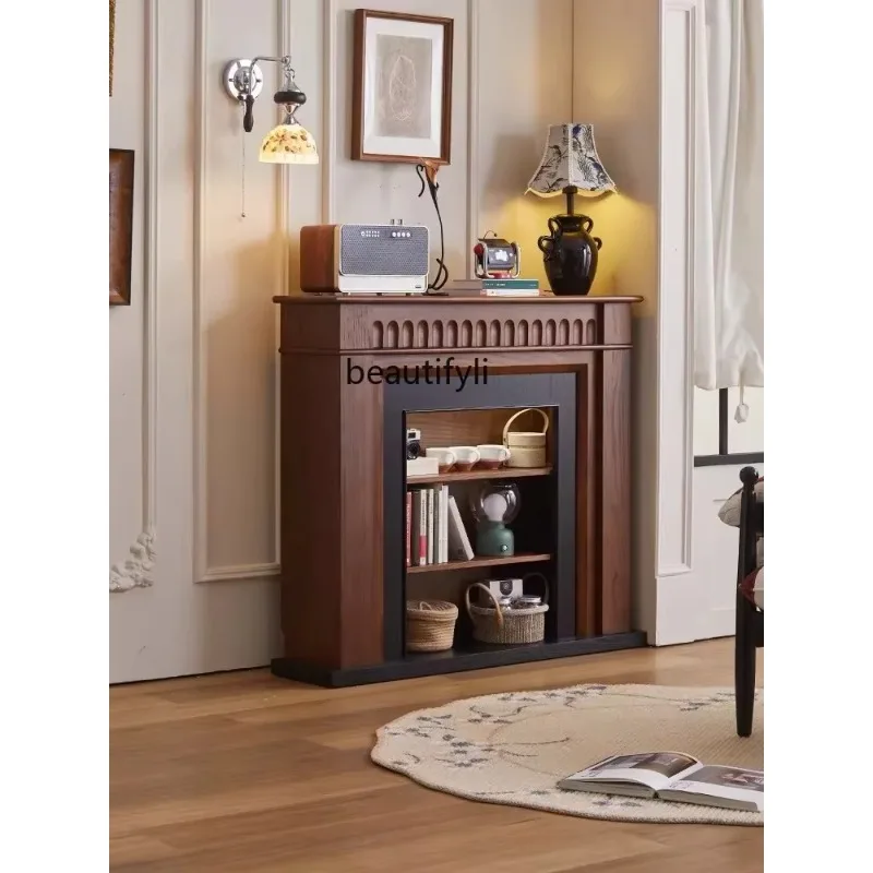 

RR HHFrench retro solid wood fireplace decorative cabinet American living room porch cabinet decorative locker