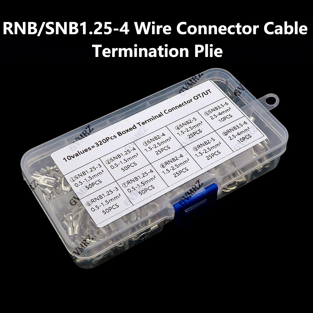 320pcs Crimp Terminal Kit with Electrical Connector Splicing Termination RNB/SNB1.25-4 Wire Connector Cable Termination Plie U/O