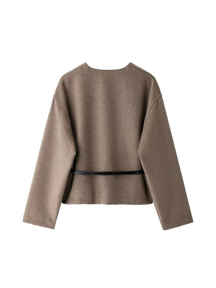 Frauen Mode Chic Weiche Gürtel Jacke Weibliche Wrap V-ausschnitt Langarm Mantel Damen Casual Streetwear