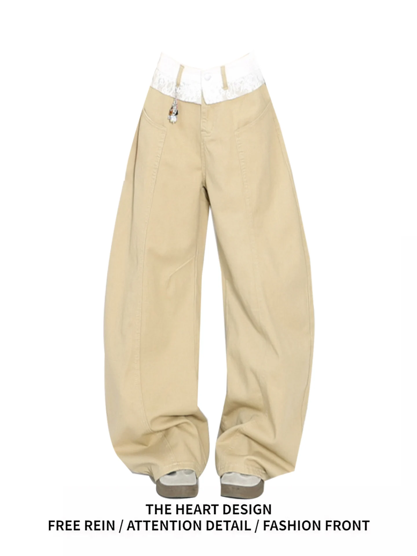 

Khaki High Waist Straight Leg Jeans Women's Summer Faionable Wide Leg Pants Casual Wear Trousers with kets Zipper Closure