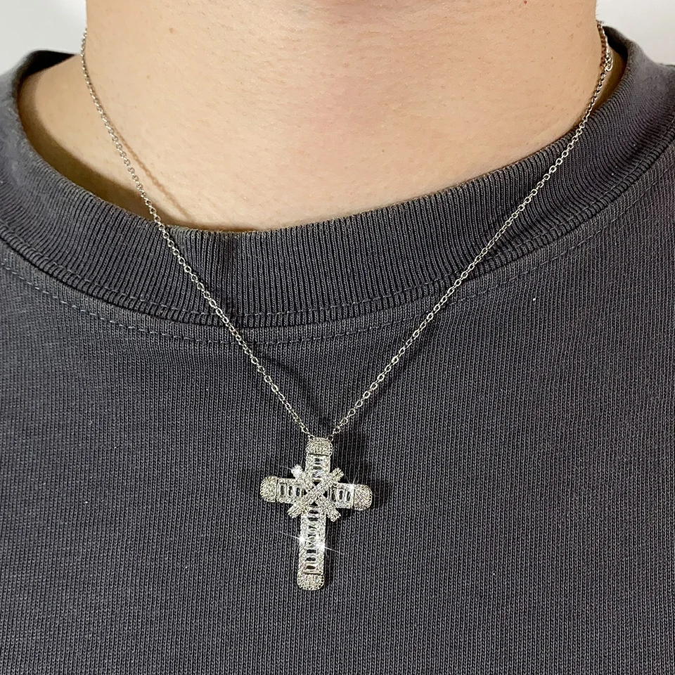 Cross Pendant Necklaces Classical Sparkling CZ Cross Necklace Jewelry Festival Party Daily Gifts For Men image 5