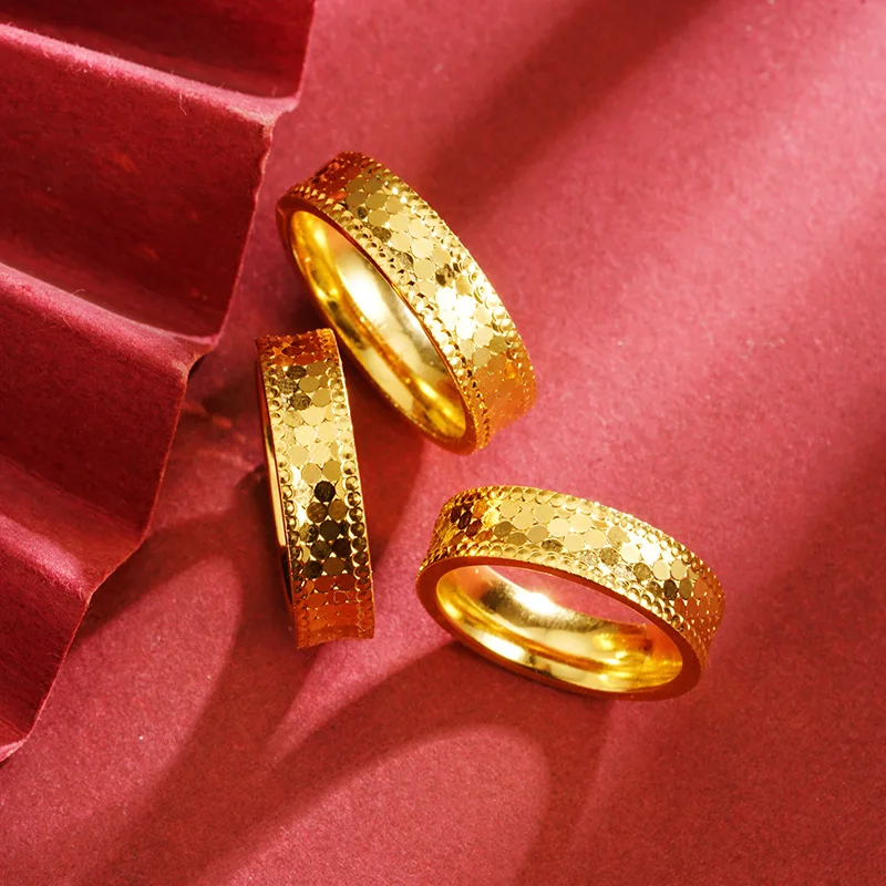 Luxury 24K 9999 Pure Gold real gold Honeycomb Ring Women's Fashion Fish Scale Mesh Ring