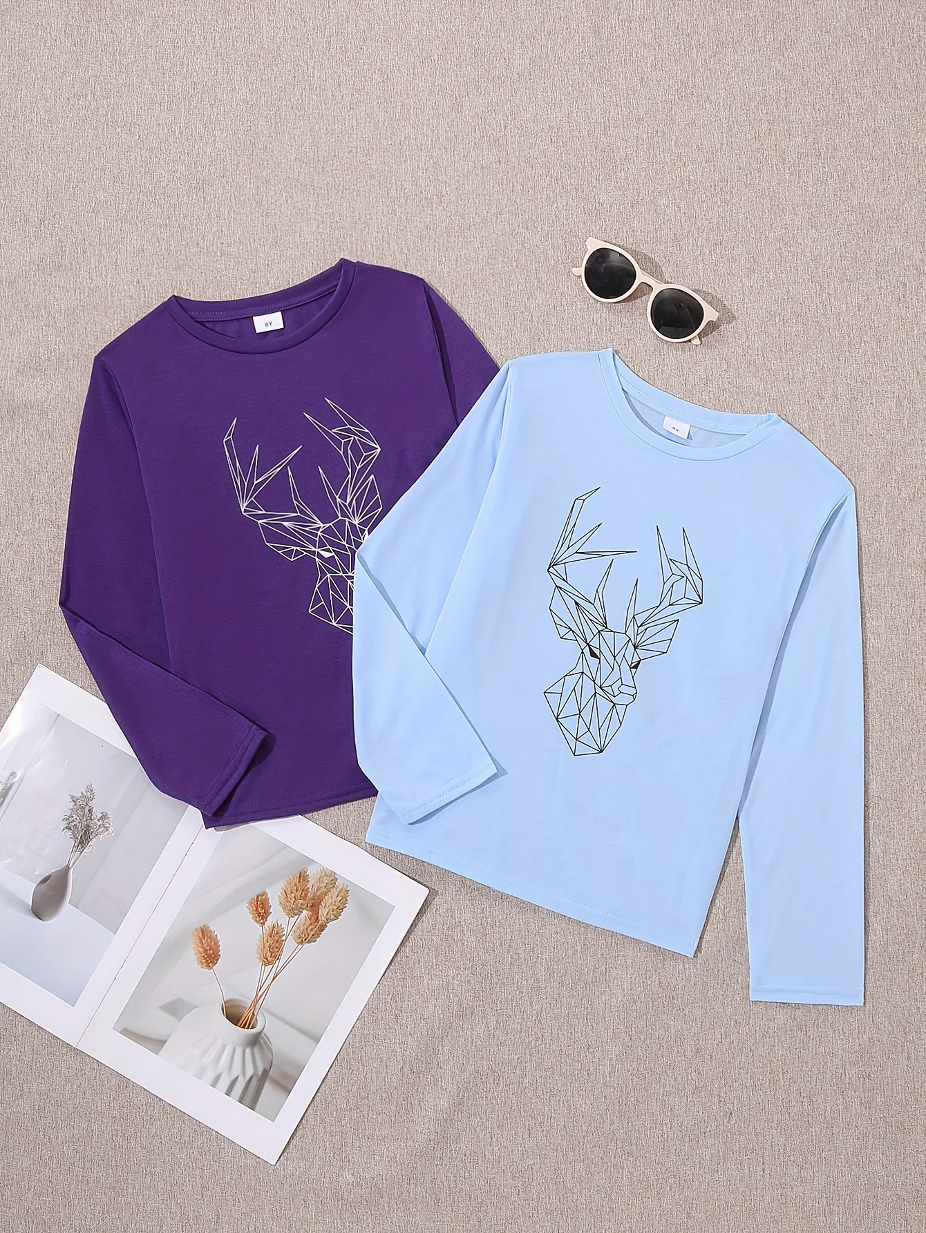 Boys Long Sleeve T-Shirt 2-Pack Cartoon Print Stylish Outfit Medium to Big Boys Clothing Set