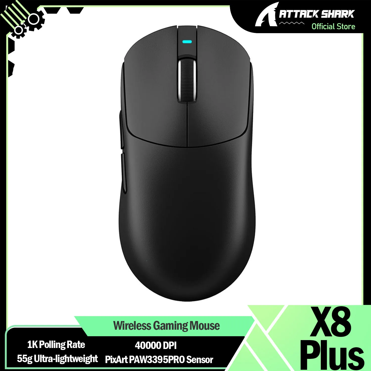 

Беспроводная игровая мышь ATTACK SHARK V5 с 42000 точек на дюйм-датчиком PAW3950 MAX-55 г Сверхлегкий микроконтроллер Nordic 52840