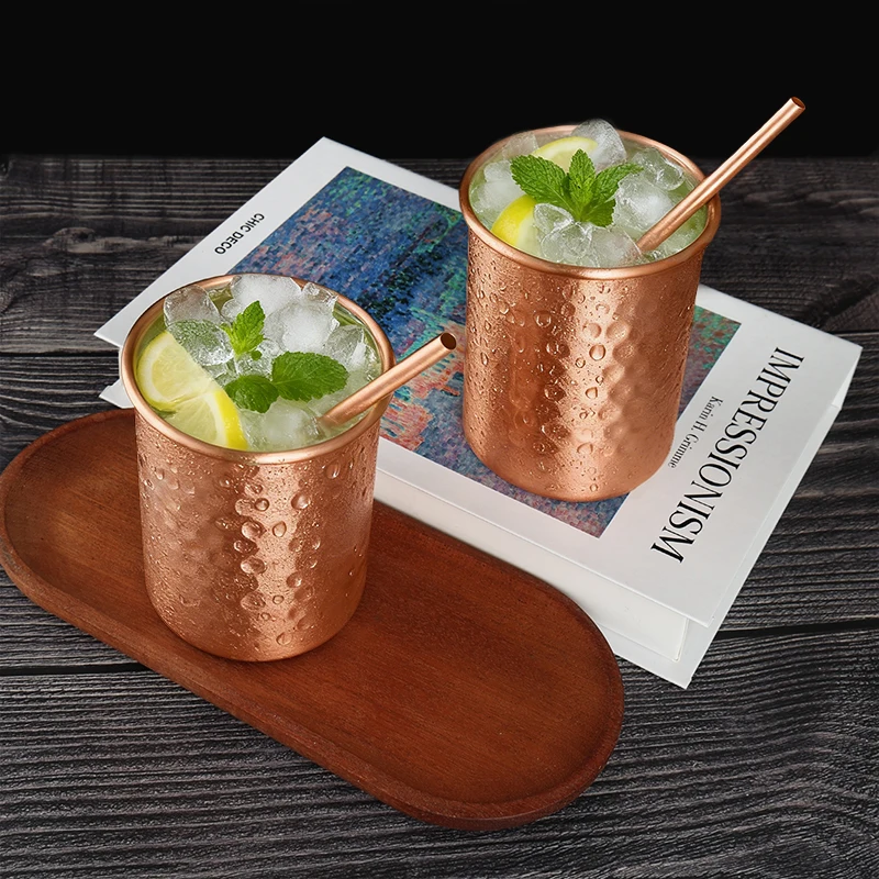 100% 400ml Copper Moscow Mule Mug With Straw 2/4PCS Durable Coppery Beer Mugs Coffee Mug Milk Cup Cocktail Pure Copper Bar Cup - view 2
