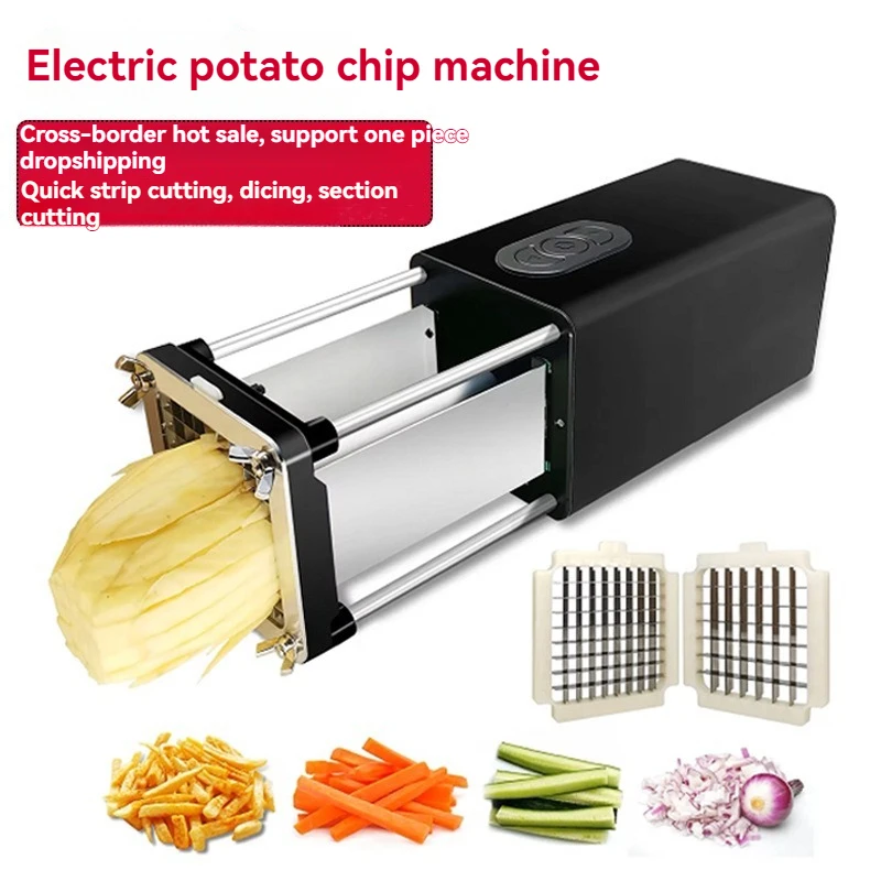 58W 110V-240V Electric Potato Chip Cutter French Fries Vegetable Cutting Machine 2 Blades Stainless Steel Durable Power for Home