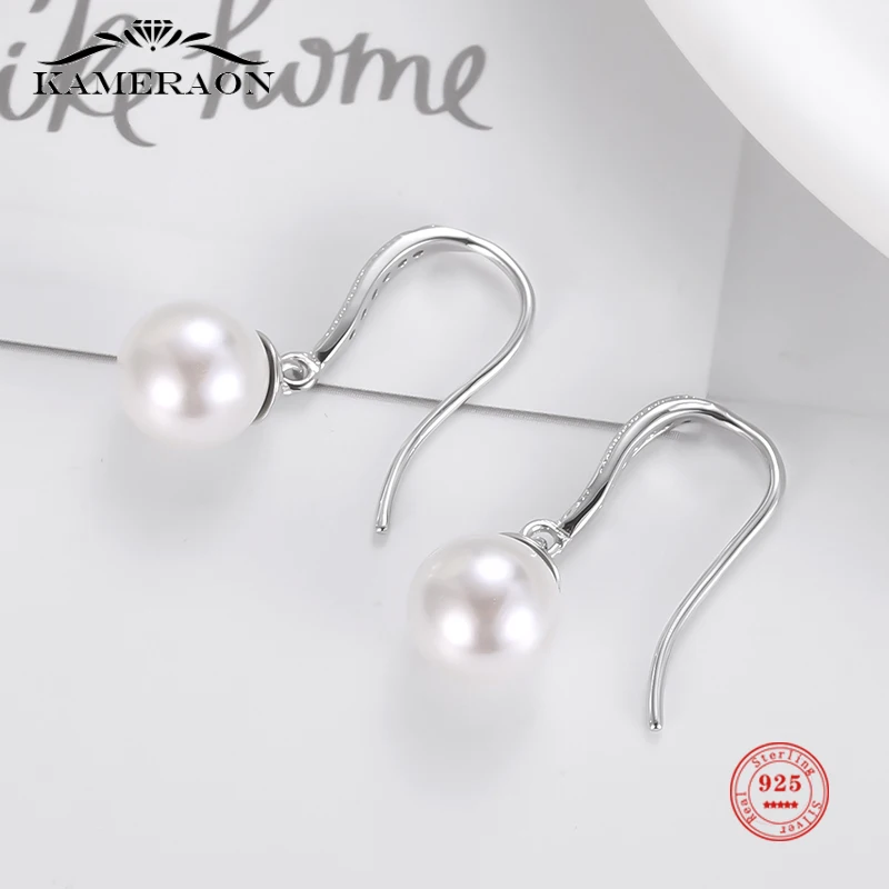 Evening Kpop Earrings Female With Stones Silver 925 Jewelry For Women Dangling Baroque Pearls White Wedding Earring