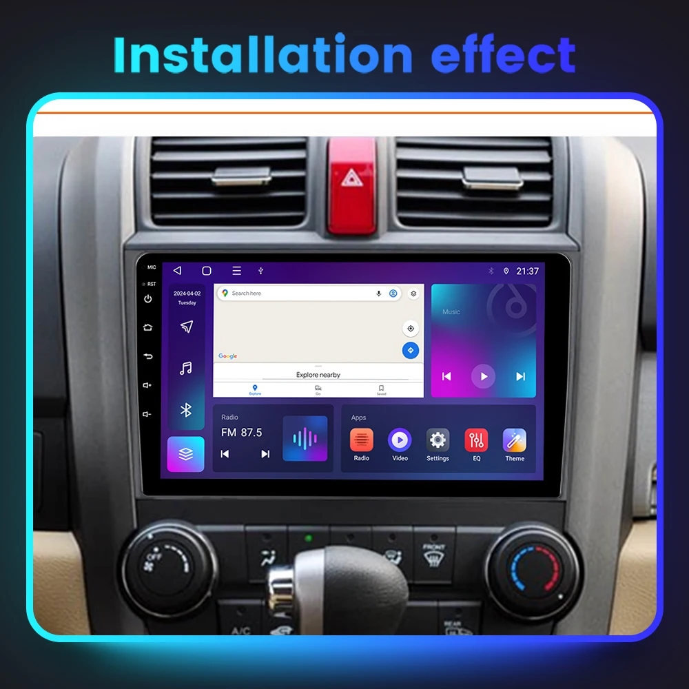 NaviFly For Honda CR-V 3 RE CRV 2006-2012 Android 14 Car Radio 2 Din Multimedia Video Player Navi GPS Stereo RDS 2K QLED screen