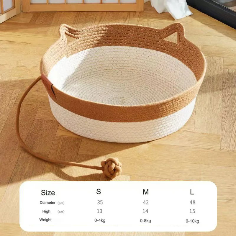 OUZEY All-season geweven rotan kattenbed Zomerkoelende kattenmand met interactief speelgoed Kattenkrabmanden Dierbenodigdheden