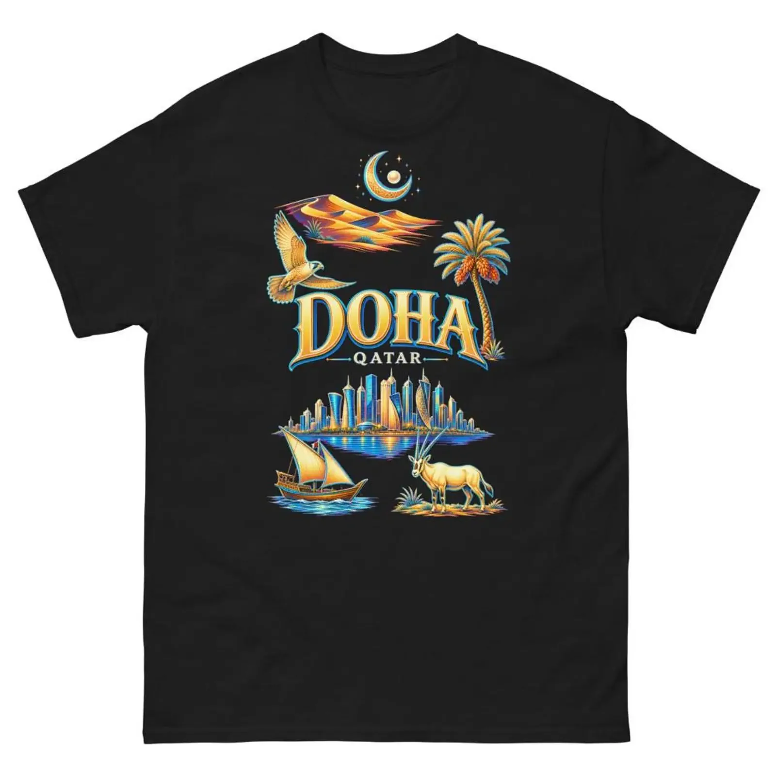 Doha Qatar T Shirt Souvenir Travel Keepsake GifT for Men and Women vintage Washed graphic fashion Unisex streetwear