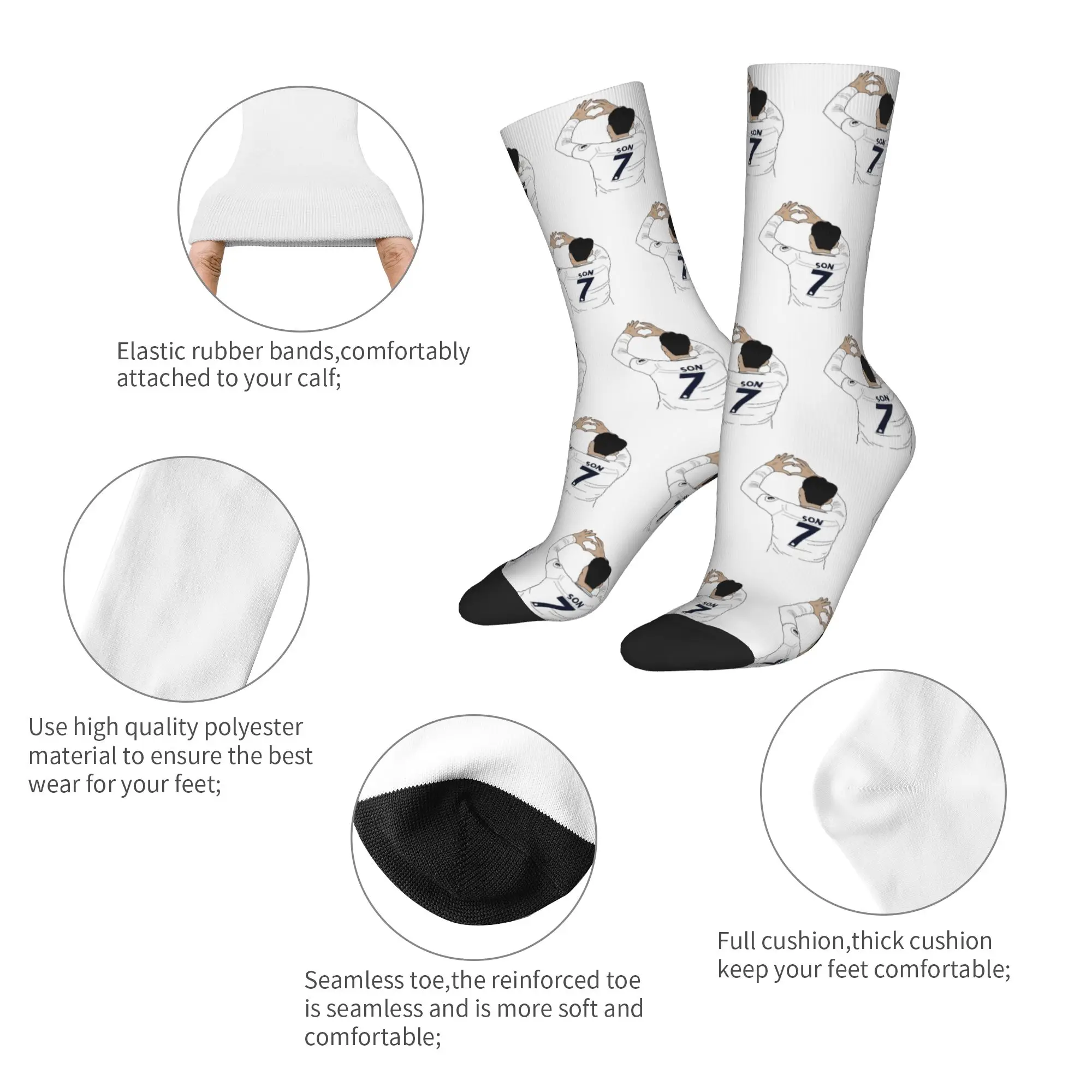 Happy Funny Male Men Socks Harajuku Son Heung-Min Soccer Football Sock Number 7 Women's Socks Spring Summer Autumn Winter