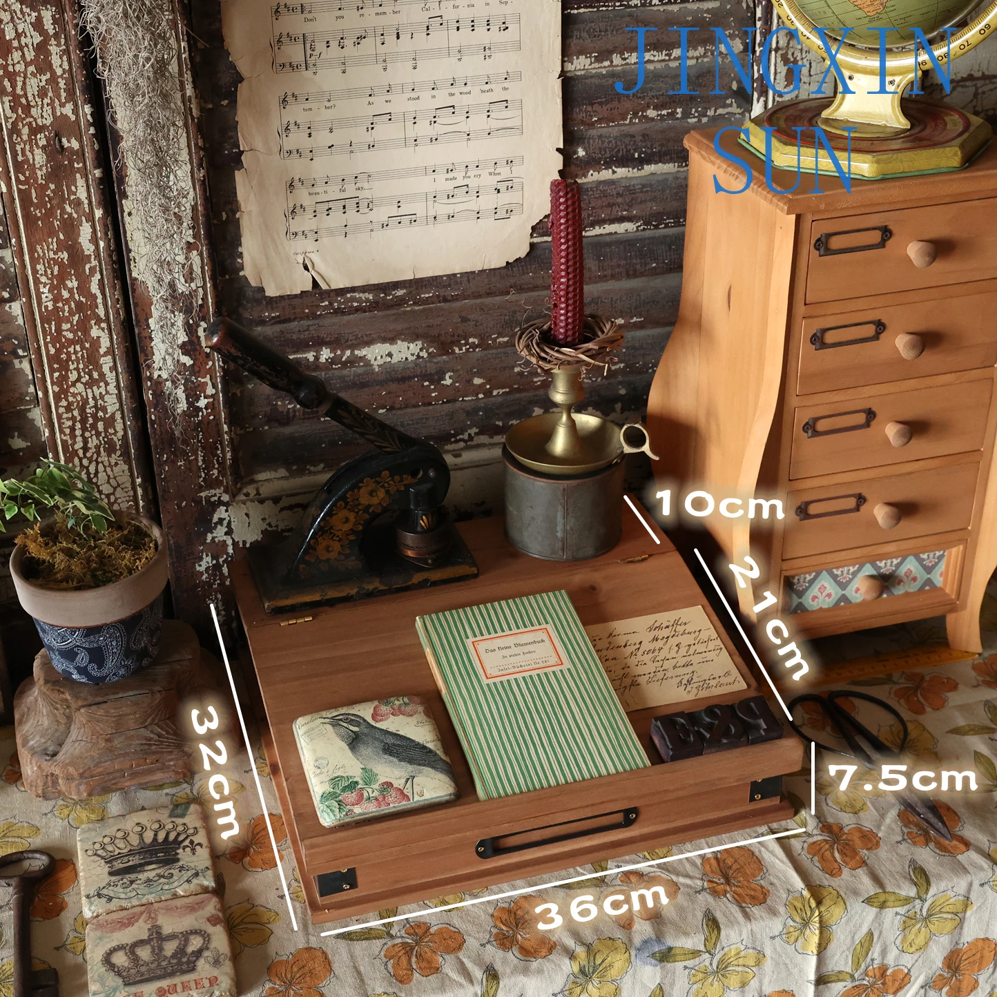 Laptop Rack Desk Face Hand Account Organizer Box Desk Flip Dust Proof Stationery Storage Box Retro Wooden Jewelry Box