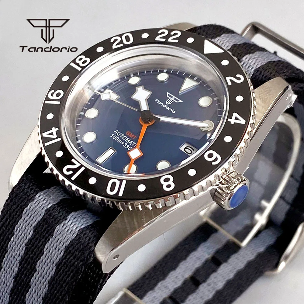 

Tandorio GMT 38mm Automatic NH34 Men's Watch Sapphire 20BAR Diver Date Mechanical Watches 24H Bezel Stainless Steel Wristwatch