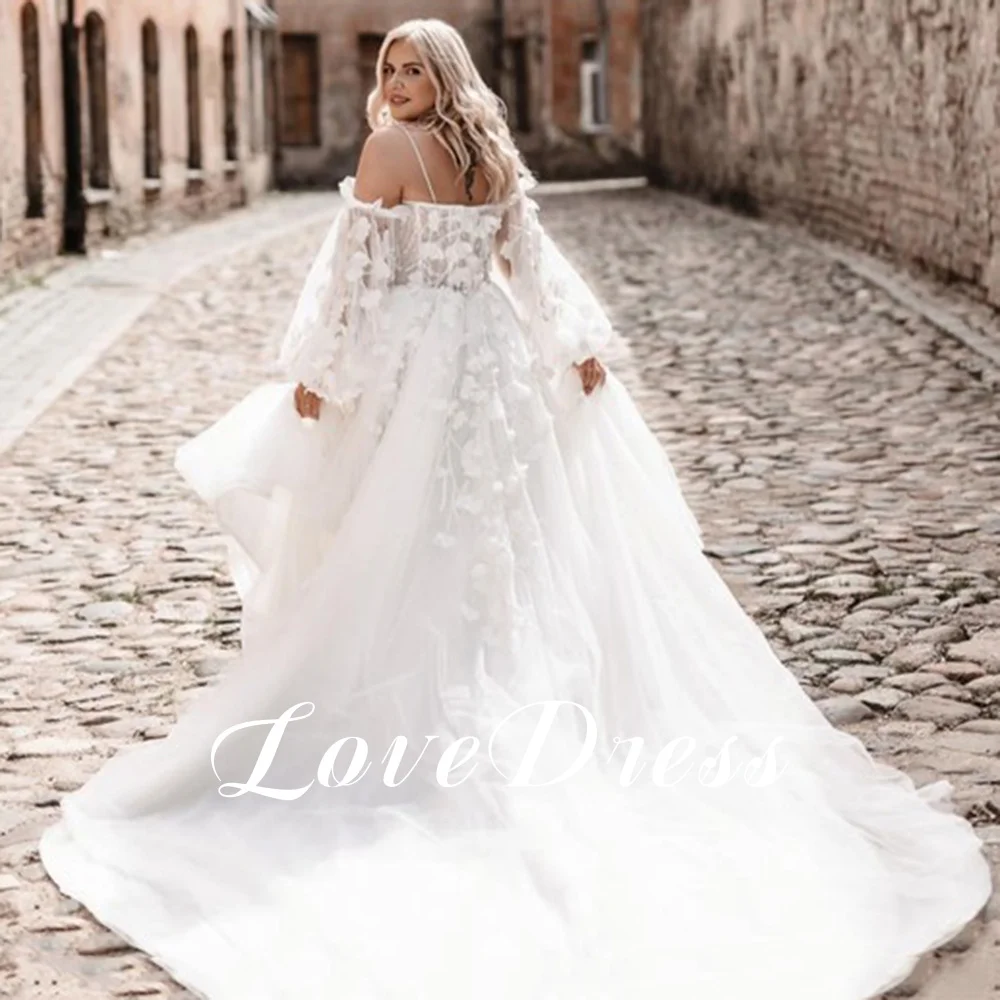 LoveDress Свадебное платье на тонких бретельках с кружевными аппликациями и съемными рукавами, современное платье трапециевидной формы для невесты со шлейфом на спине по индивидуальному заказу