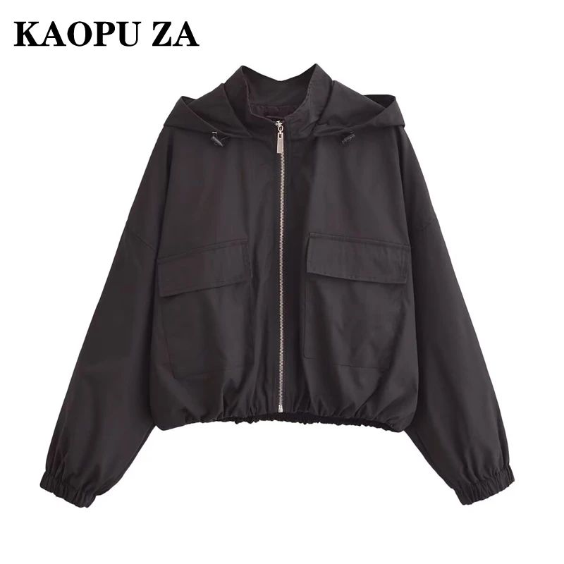 

KAOPU ZA 2024 New Autumn Ladies Casual Hooded Zip-up Coat Women Korean Fashion Cropped Jacket Vintage Streetwear Outwear