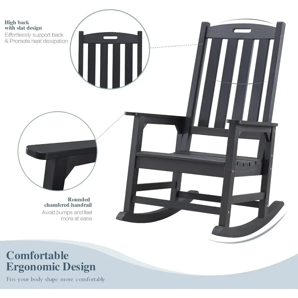 Oversized Outdoor Rocking Chair Set of 2, Porch Rocker w/21" Wide Seat and 32" Tall Backrest, Pre-Assembled with Most Components