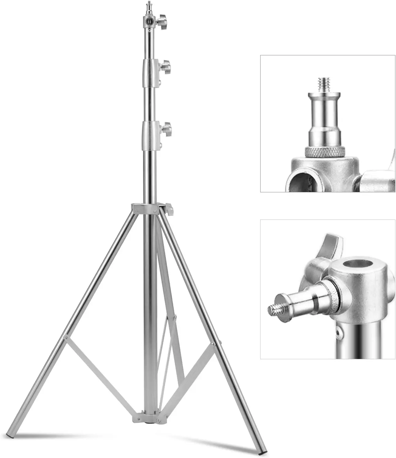 

Stainless Steel Light Stand 110" /2.8m, Spring Cu ioned Heavy Duty Tripod Stand with 1/4-inch to 3/8-inch Universal Ada
