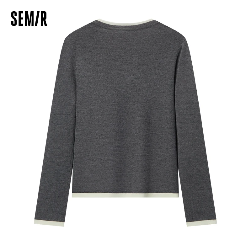 Semir Knitted Sweater Women Wool-Containing Round Neck Slim Fit Temperament 2024 Winter NewColorblock Sweater