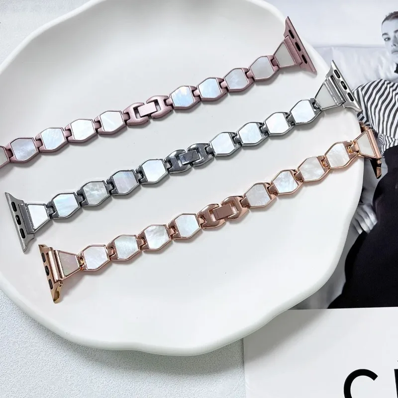 여성용 금속 쉘 모양 체인 팔찌, 애플 워치 스트랩, 40mm, 41mm, 44mm, 45mm, 49mm, 아이워치 밴드 시리즈 3, 4, 5, 6, 7, 8, SE 울트라용