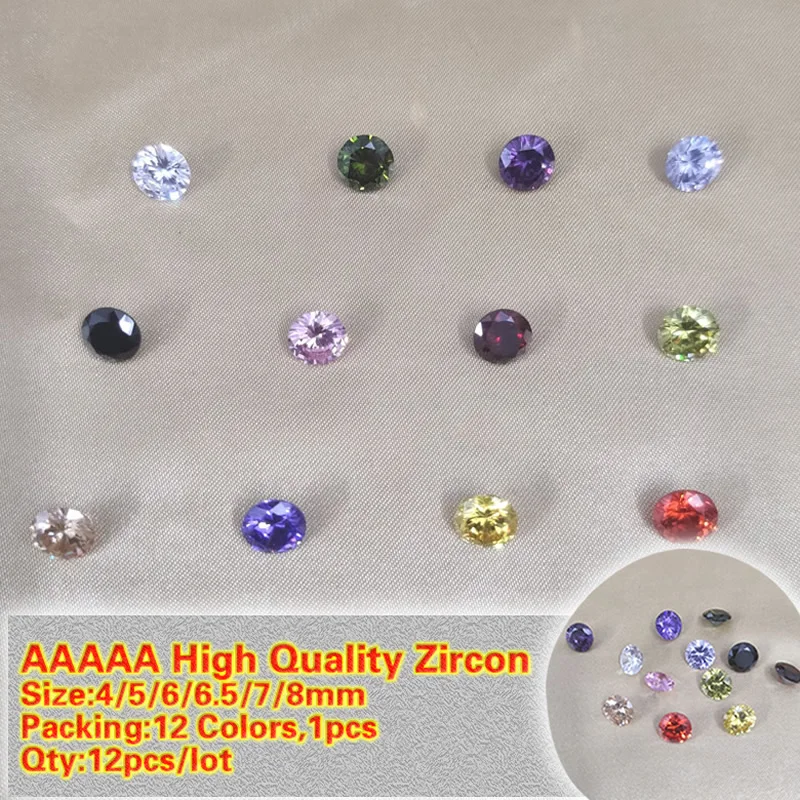 Zircons 12 Colors/Lot 4mm~10mm AAAAA Grade Various Color Zirconia Gems Beads Round Cubic Zirconia Stones For Jewelry Making