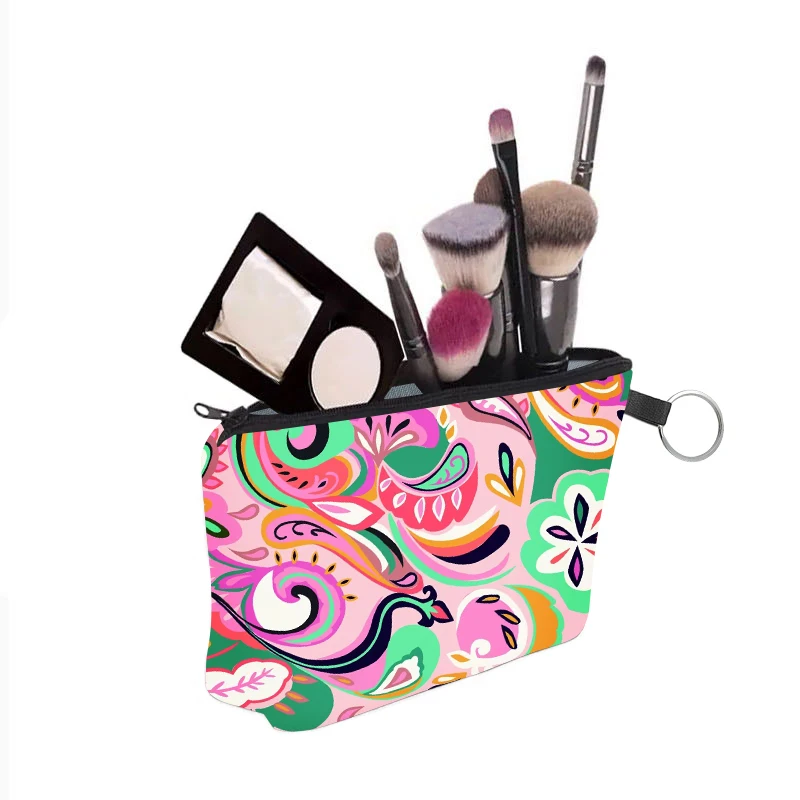 Abstract Bohemian Print Cosmetic Bag Adorable Roomy Small Makeup Bag Accessories Organizer For Teen Students Women